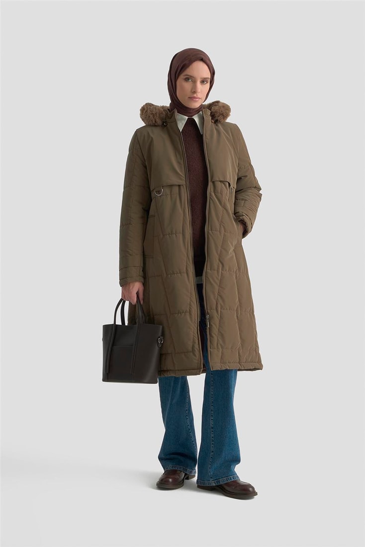 Armine Kapüşonlu Kapitone 25KD2402 Haki