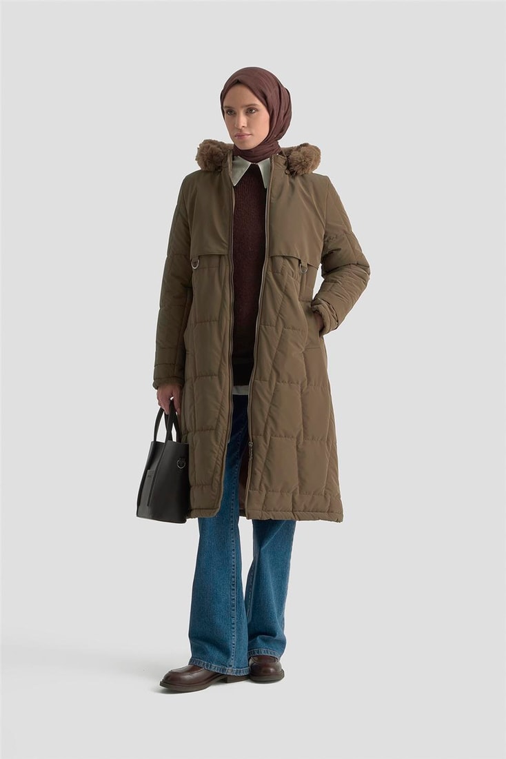 Armine Kapüşonlu Kapitone 25KD2402 Haki