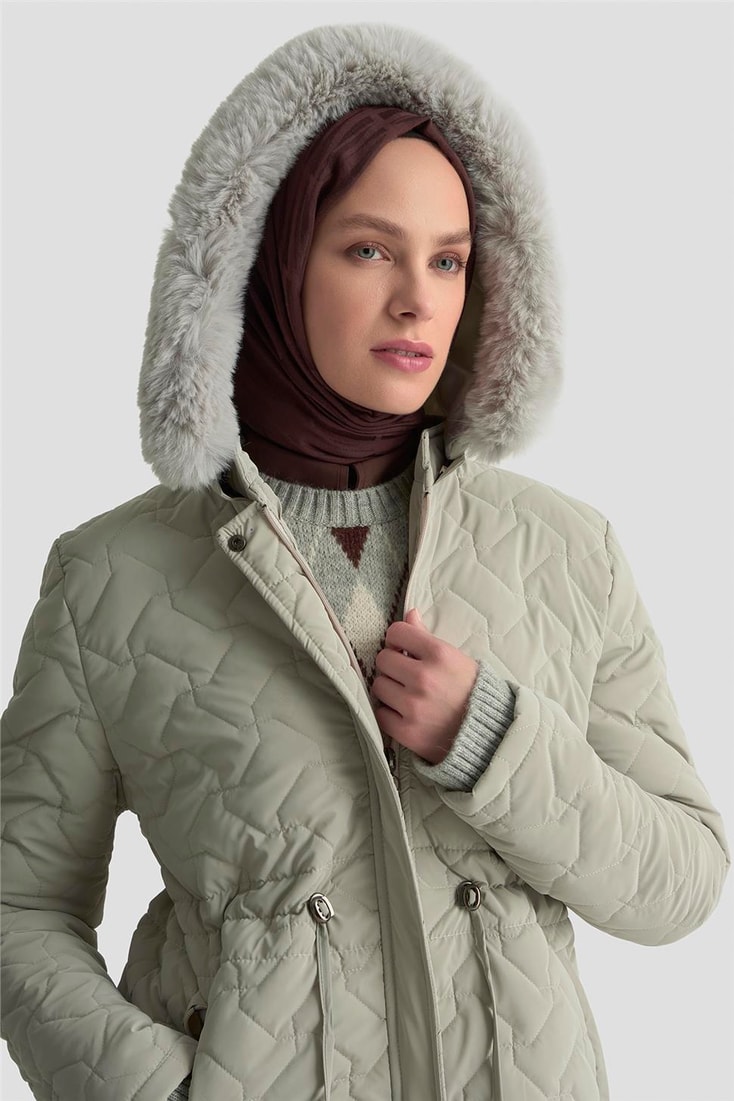 Armine Kürklü Kapitone Kaban 25KD2501 Taş