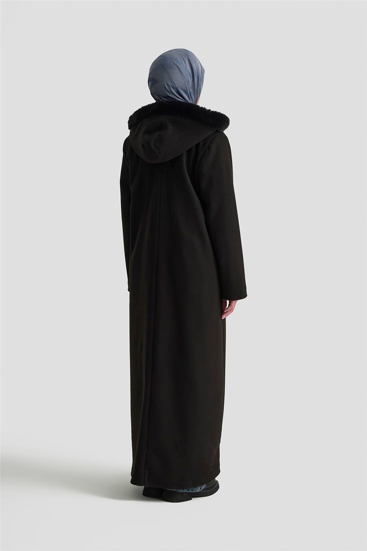 Armine Kapüşonlu Kaşe Kaban 25KD2504 Siyah