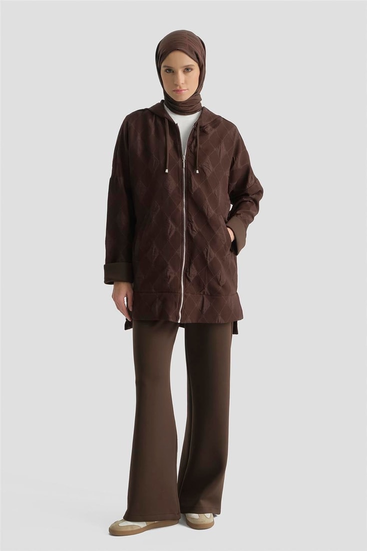 Armine Desenli Kapüşonlu Relax Takım Kahve