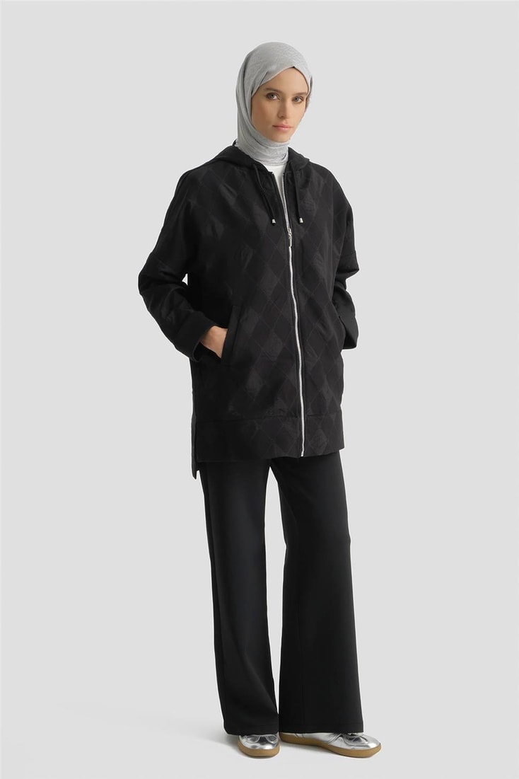 Armine Desenli Kapüşonlu Relax Takım Siyah