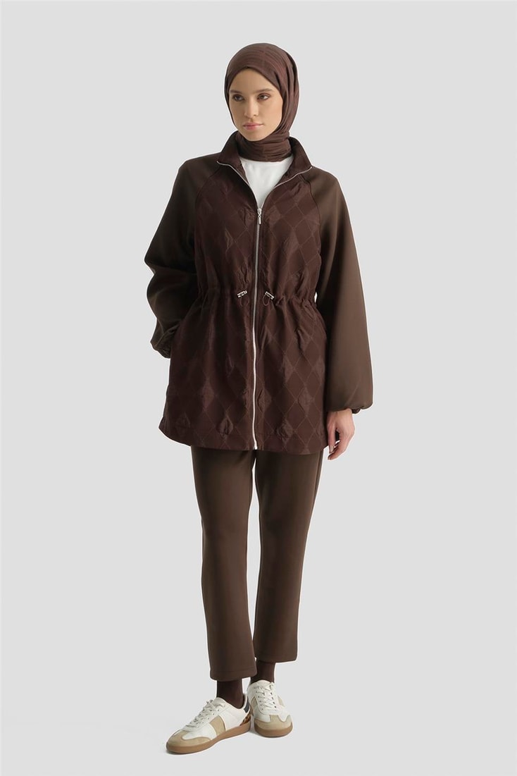 Armine Desenli Yüksek Yaka Relax Takım Kahve