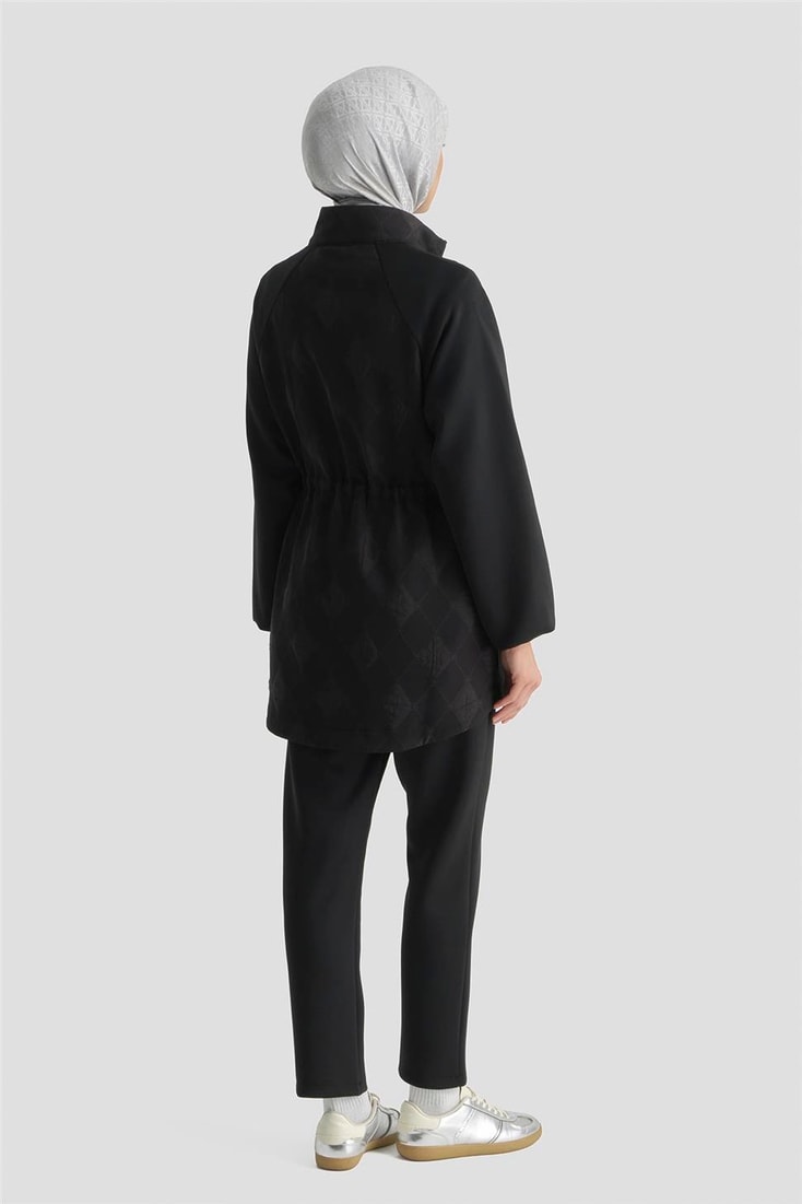 Armine Desenli Yüksek Yaka Relax Takım Siyah