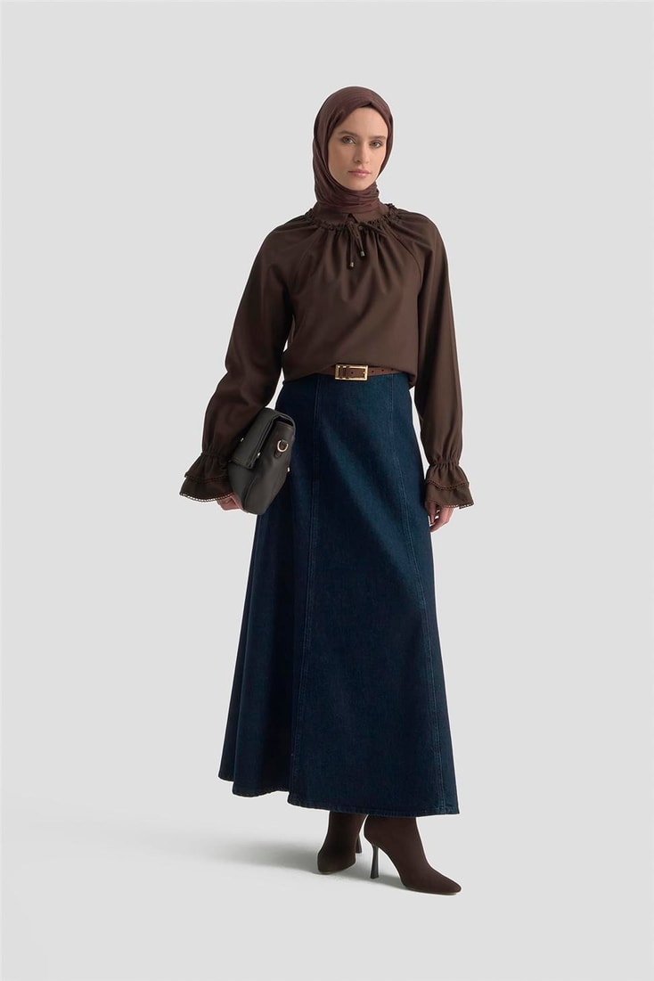 Armine Kolu Fırfırlı Bluz 25K3832 Acı Kahve