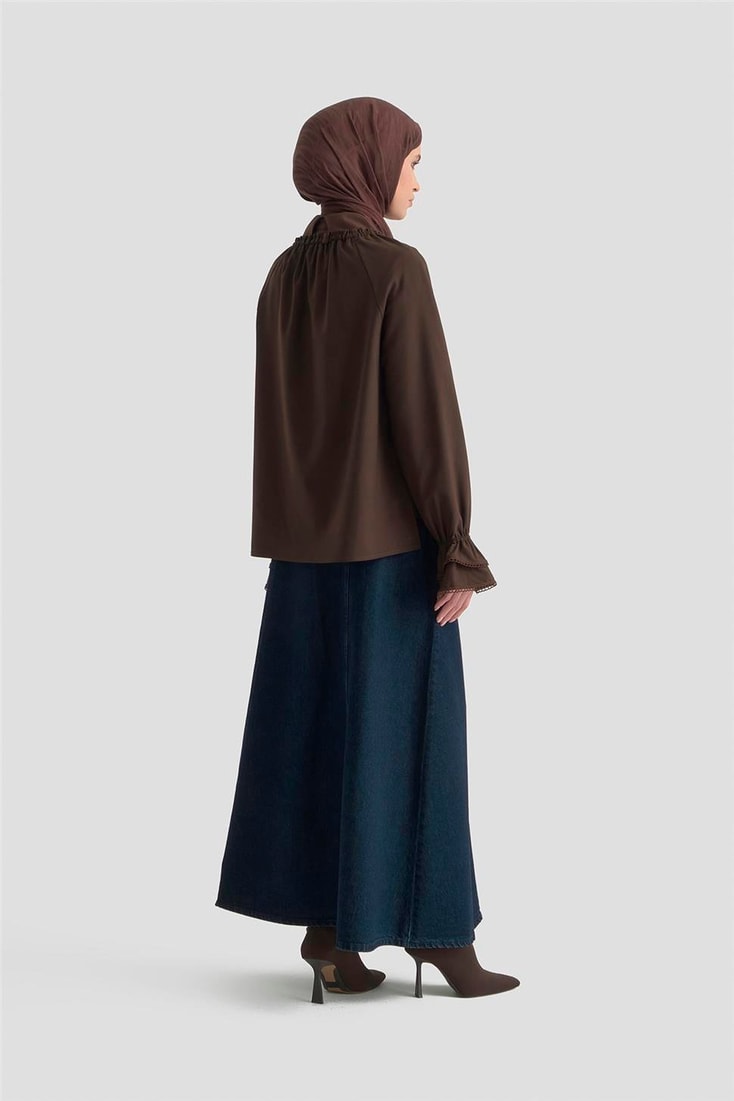 Armine Kolu Fırfırlı Bluz 25K3832 Acı Kahve