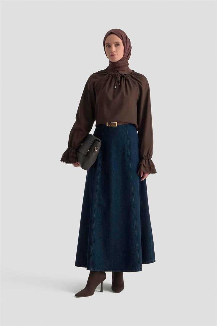 Armine Kolu Fırfırlı Bluz 25K3832 Acı Kahve