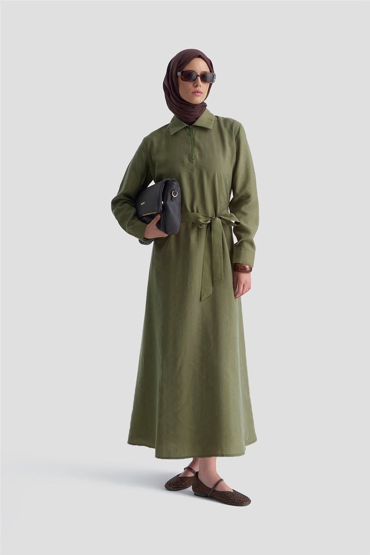 Armine Fermuar Detaylı Elbise 25KD4006 Haki