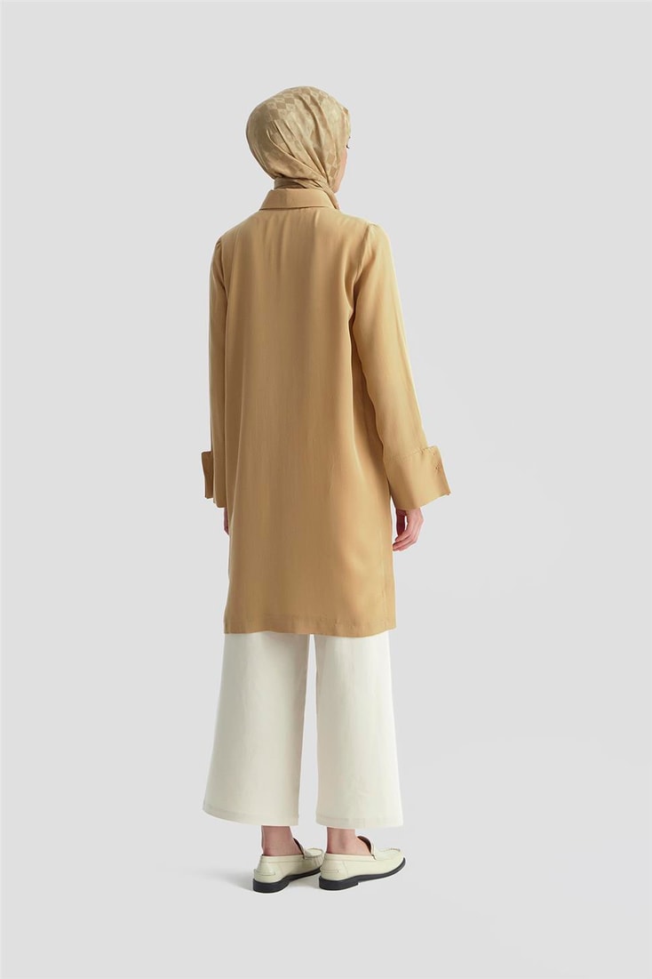 Armine Kalın Manşetli Tencel Tunik 25KD4012 Camel 
