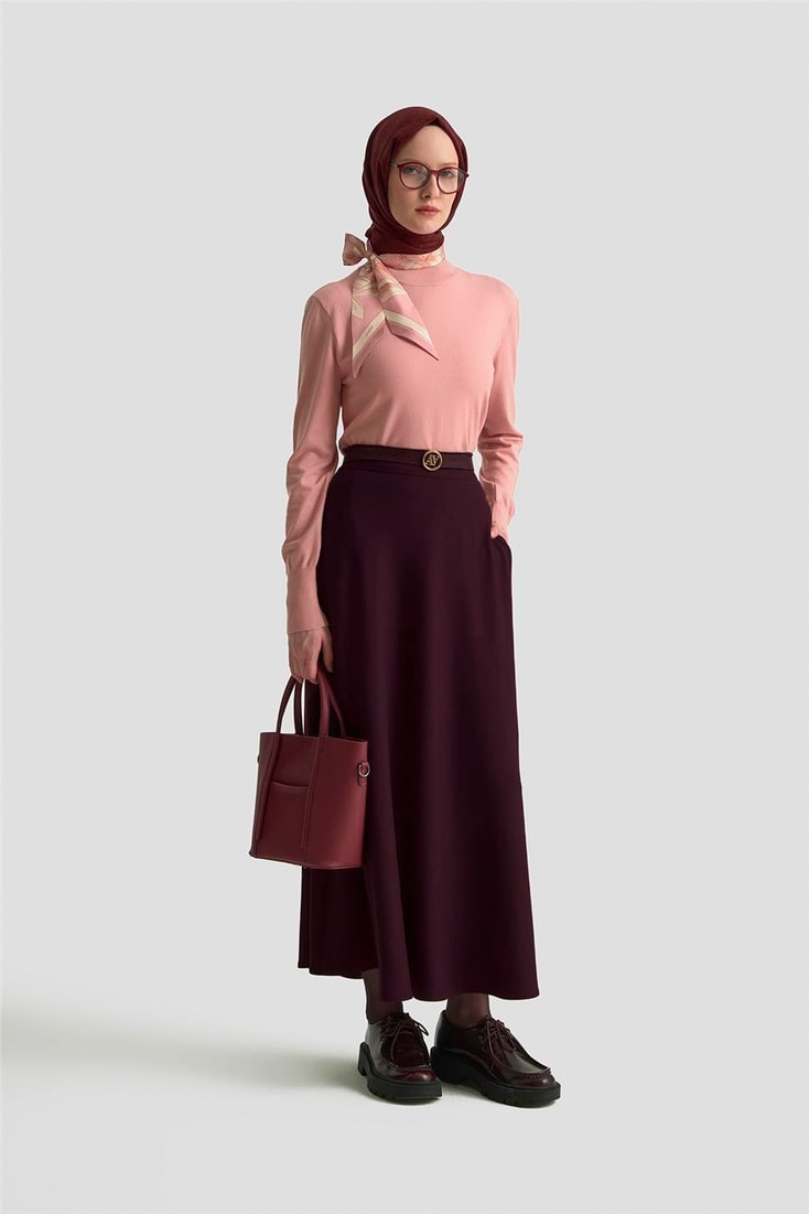 Armine Kloş Örme Etek 25KD4033 Mürdüm