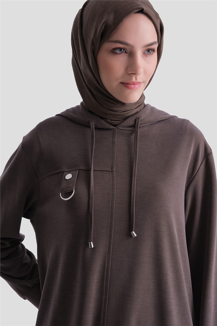 Armine Kapüşonlu Örme Rayon Takım 25KD4386 Kahverengi