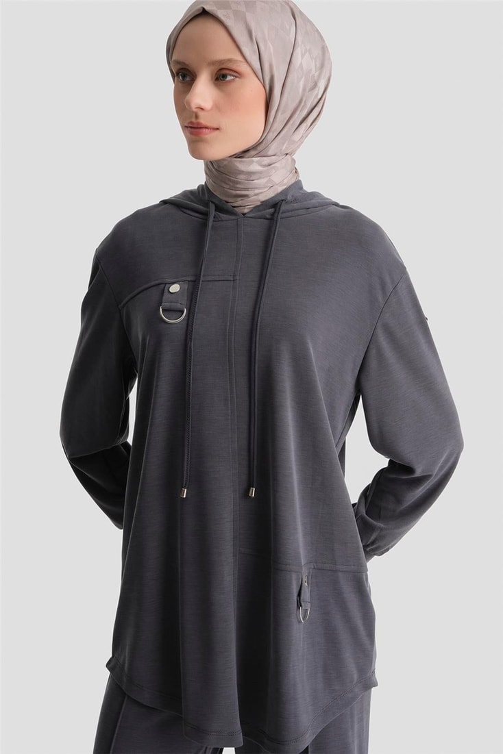 Armine Kapüşonlu Örme Rayon Takım 25KD4386 Siyah