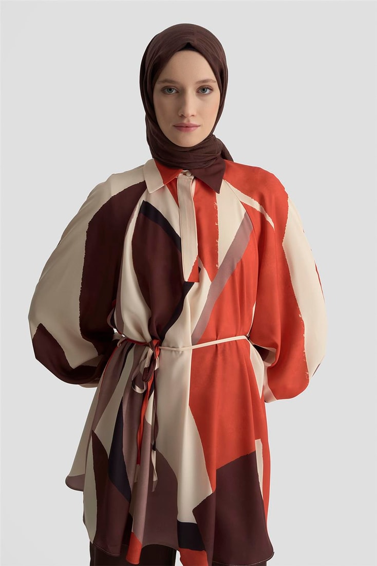 Armine Balon Kollu Dökümlü Tunik 25K4905 Kiremit