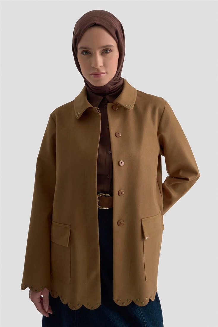 Armine Etek Ucu Lazer Kesimli Ceket 25K5131 Camel