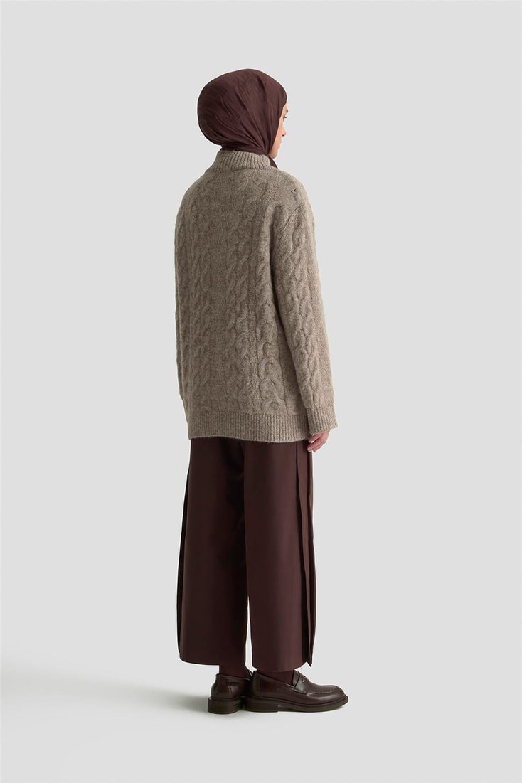 Armine Saç Örgü Desenli Kazak 25KD6002 Ekru