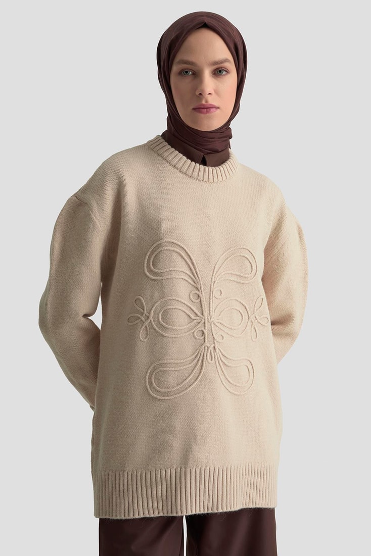 Armine İşleme Detaylı Kazak 25KD6003 Bej