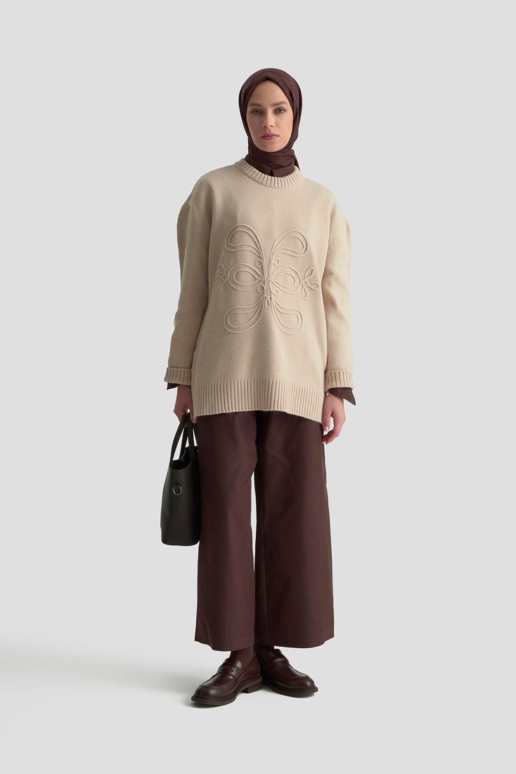 Armine İşleme Detaylı Kazak 25KD6003 Bej