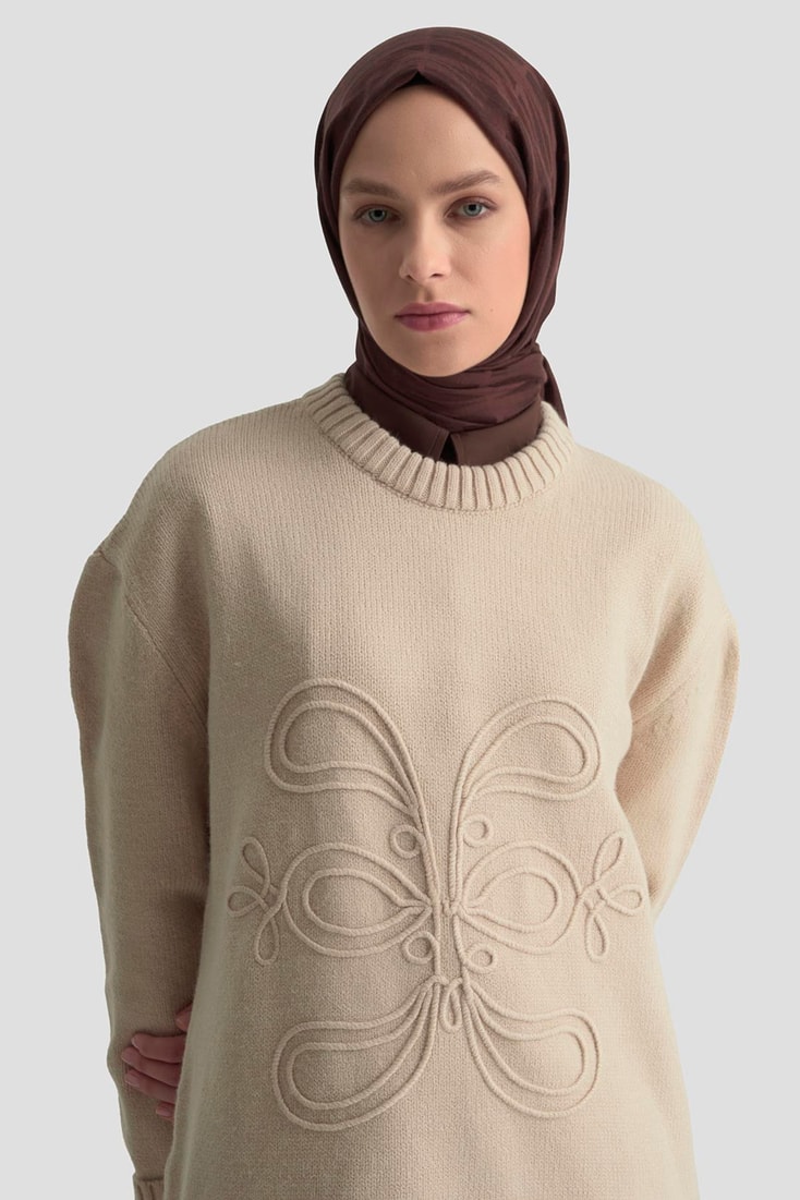 Armine İşleme Detaylı Kazak 25KD6003 Bej