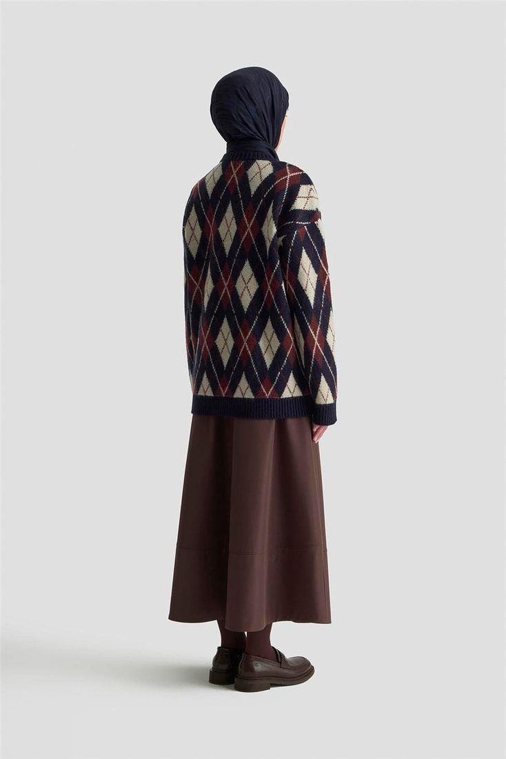 Armine Baklava Desenli Kazak 25KD6004 Lacivert