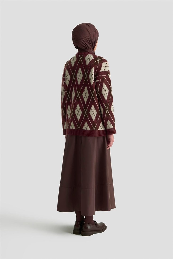 Armine Baklava Desenli Kazak 25KD6004 BORDO