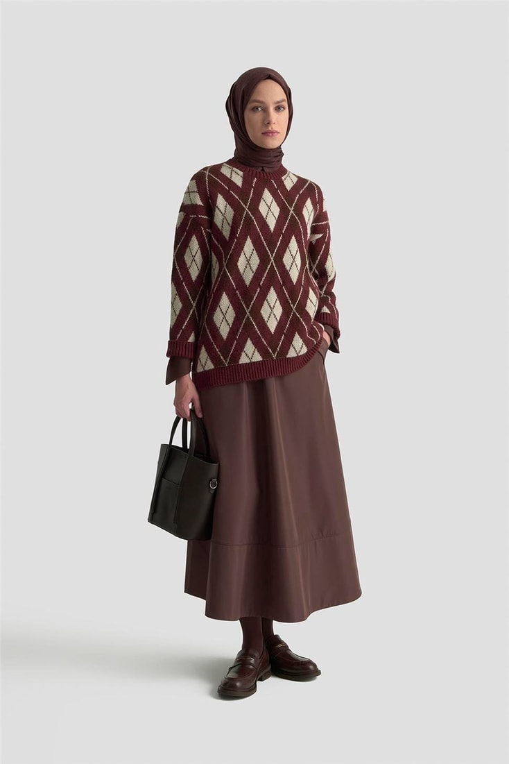 Armine Baklava Desenli Kazak 25KD6004 BORDO