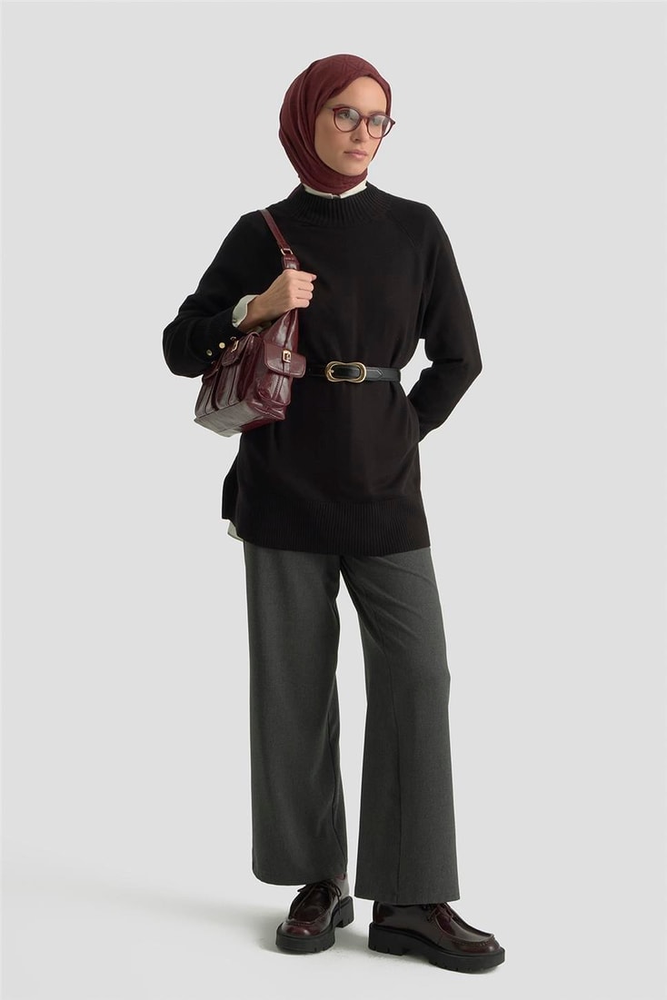 Armine Düğmeli Basic Oversize Kazak 25KD6016 Siyah