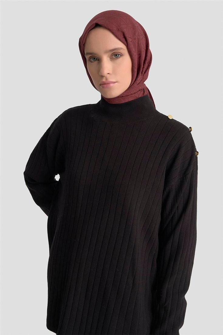 Armine Yüksek Yaka Triko Kazak 25KD6019 Siyah
