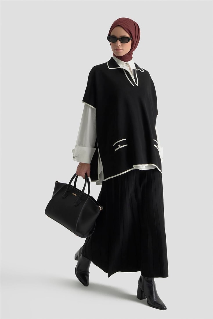 Armine İnci Detaylı Pelerinli Etek Takım 25KD6020 Siyah