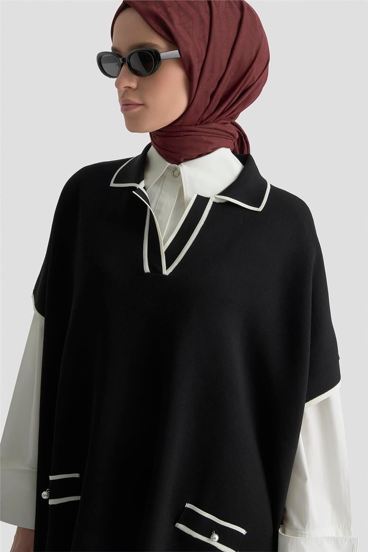 Armine İnci Detaylı Pelerinli Etek Takım 25KD6020 Siyah