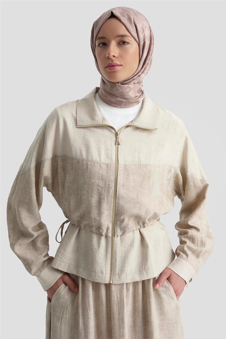 Armine Efekt Kumaşlı Ceketli Takım 25K6105 Vizon