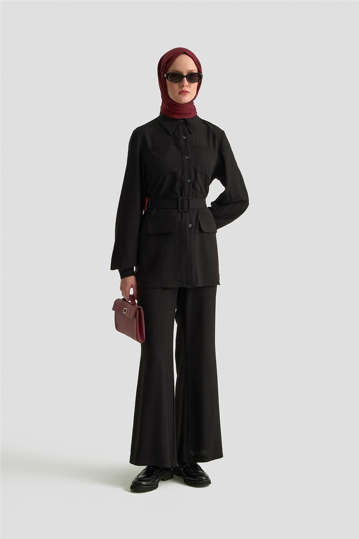 Armine Gömlek Yaka Önden Cepli Takım 25K6117 Siyah