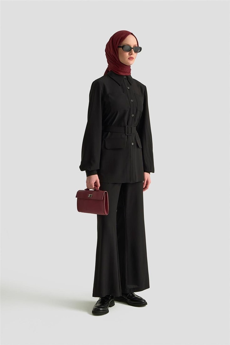 Armine Gömlek Yaka Önden Cepli Takım 25K6117 Siyah