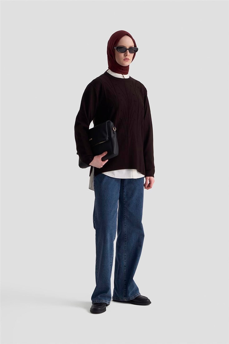 Armine Başak Desenli Kazak 25KD7006 Siyah