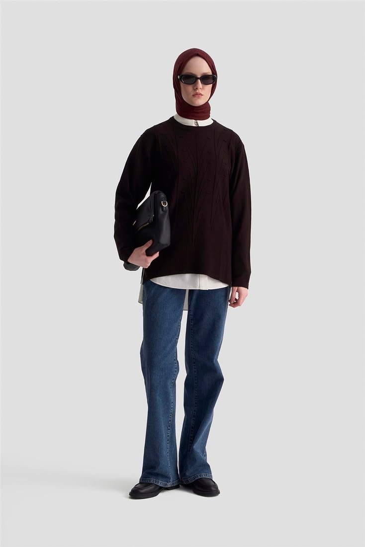 Armine Başak Desenli Kazak 25KD7006 Siyah