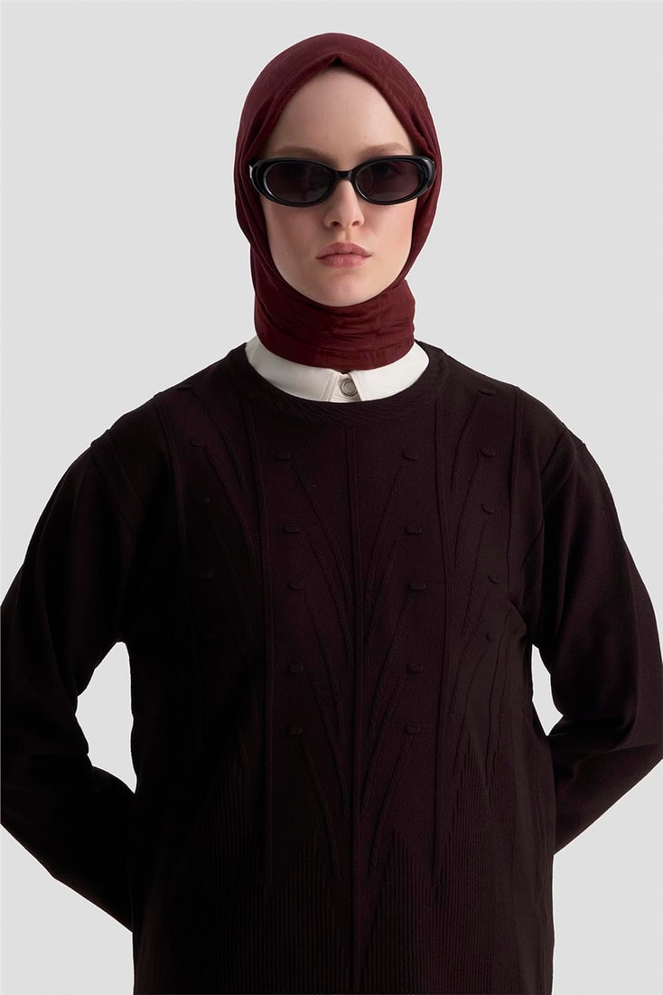 Armine Başak Desenli Kazak 25KD7006 Siyah