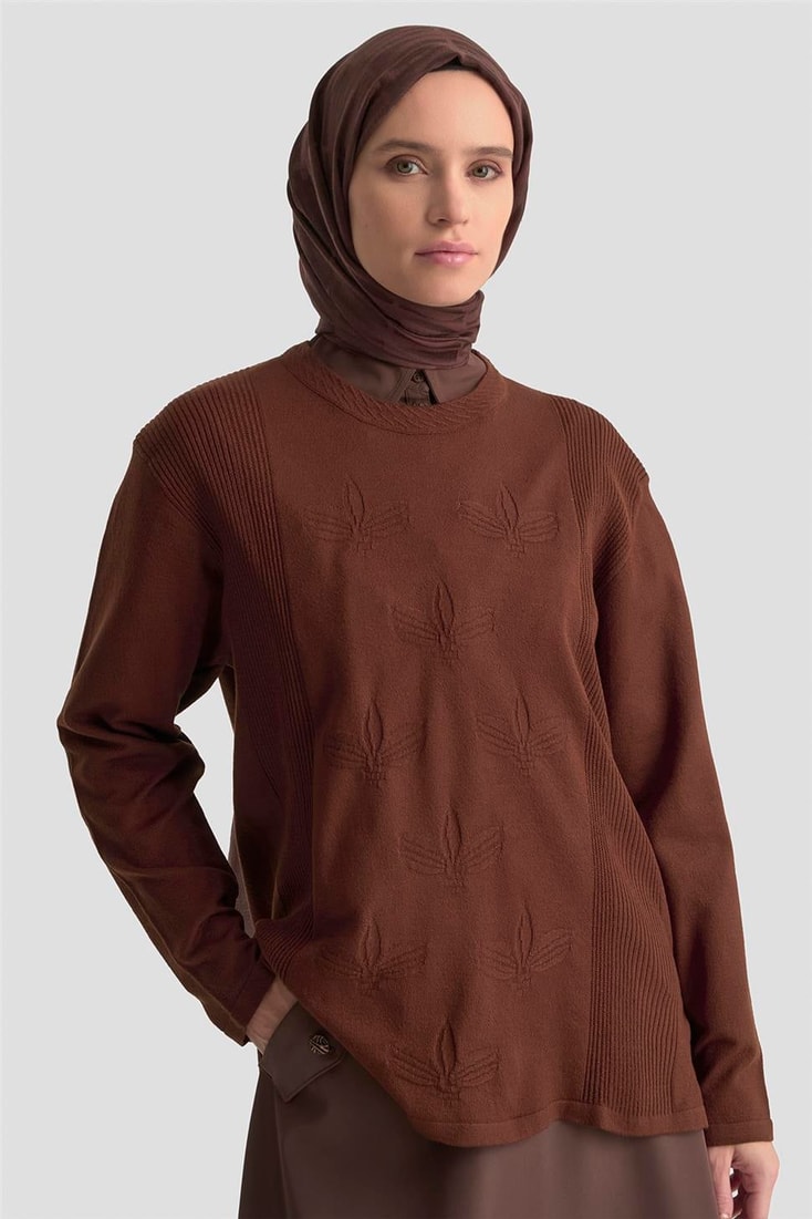Armine Desenli Kazak 25KD7010 Kahverengi
