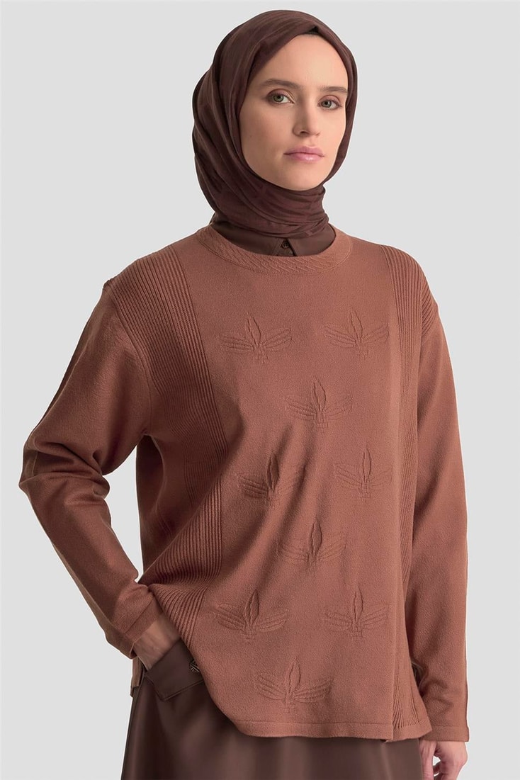 Armine Desenli Kazak 25KD7010 Gül kurusu