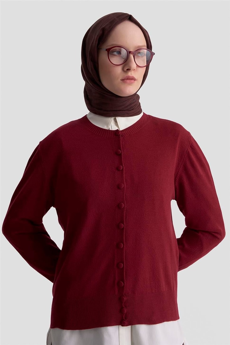 Armine Düğme Detaylı Basic Hırka 25KD7012 BORDO