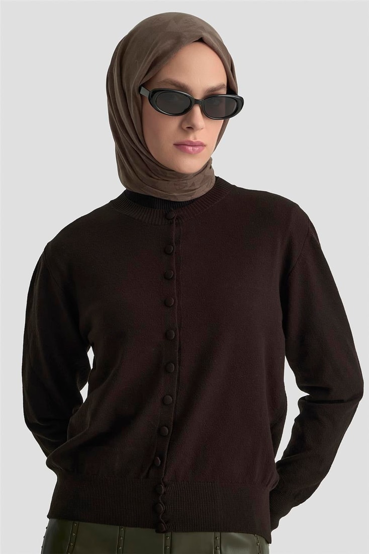 Armine Düğme Detaylı Basic Hırka 25KD7012 Siyah