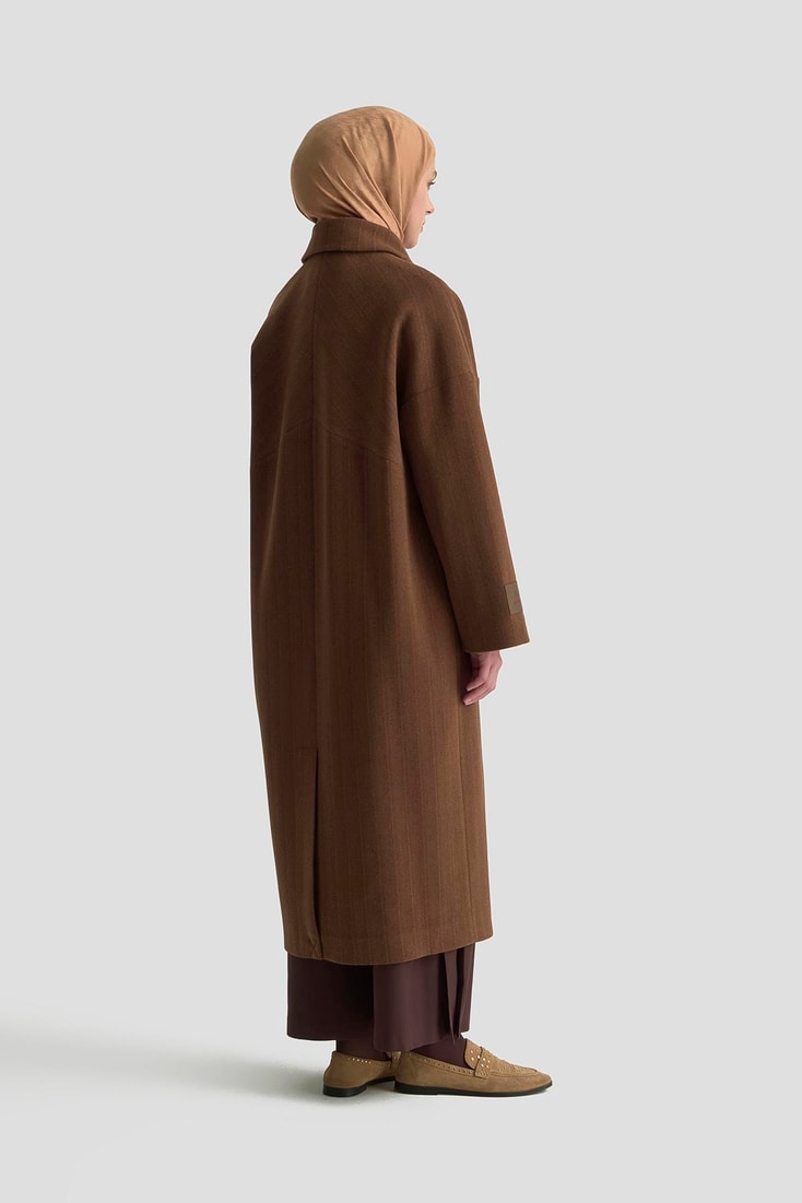 Armine Mıknatıs Çıtçıtlı Çizgili Kaban 25K7016 Kahverengi