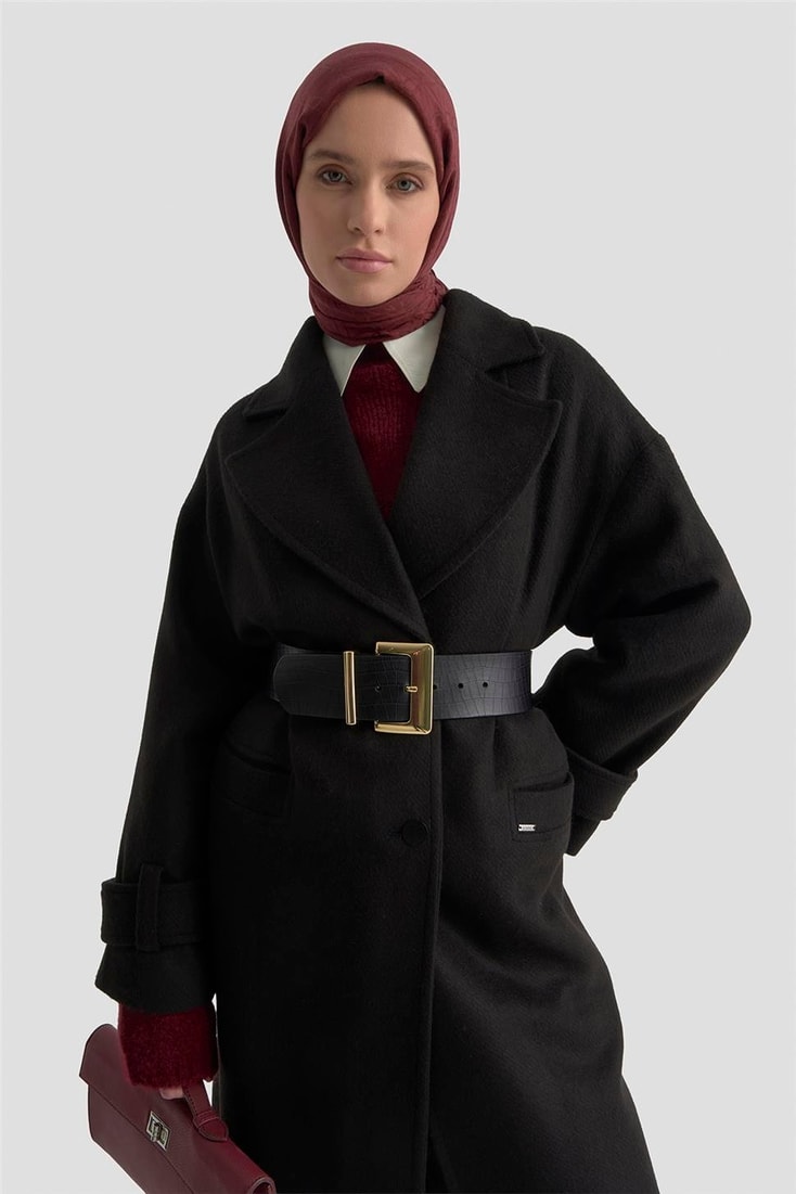 Armine Yanları Yırtmaçlı Kaban 25K7024 Siyah