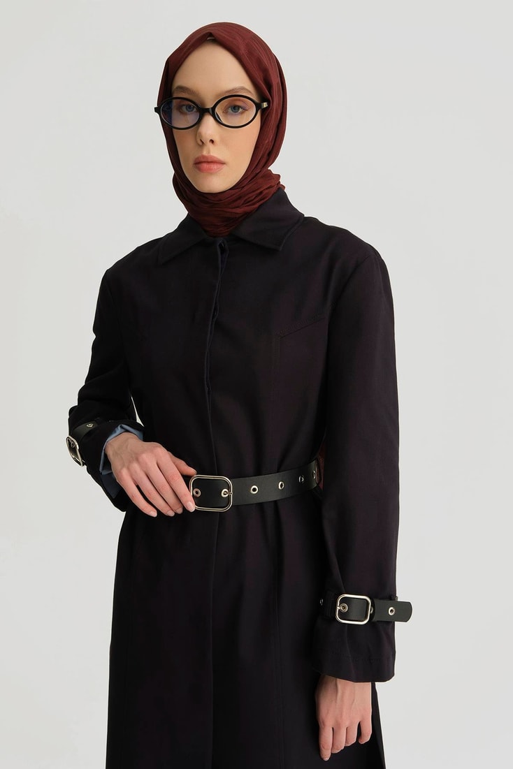 Armine Kemerli Trençkot 25Y7803 Lacivert