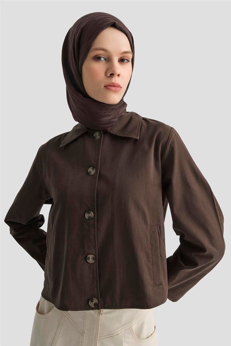 Armine Kısa Blazer Ceket 25KD9002 Kahverengi