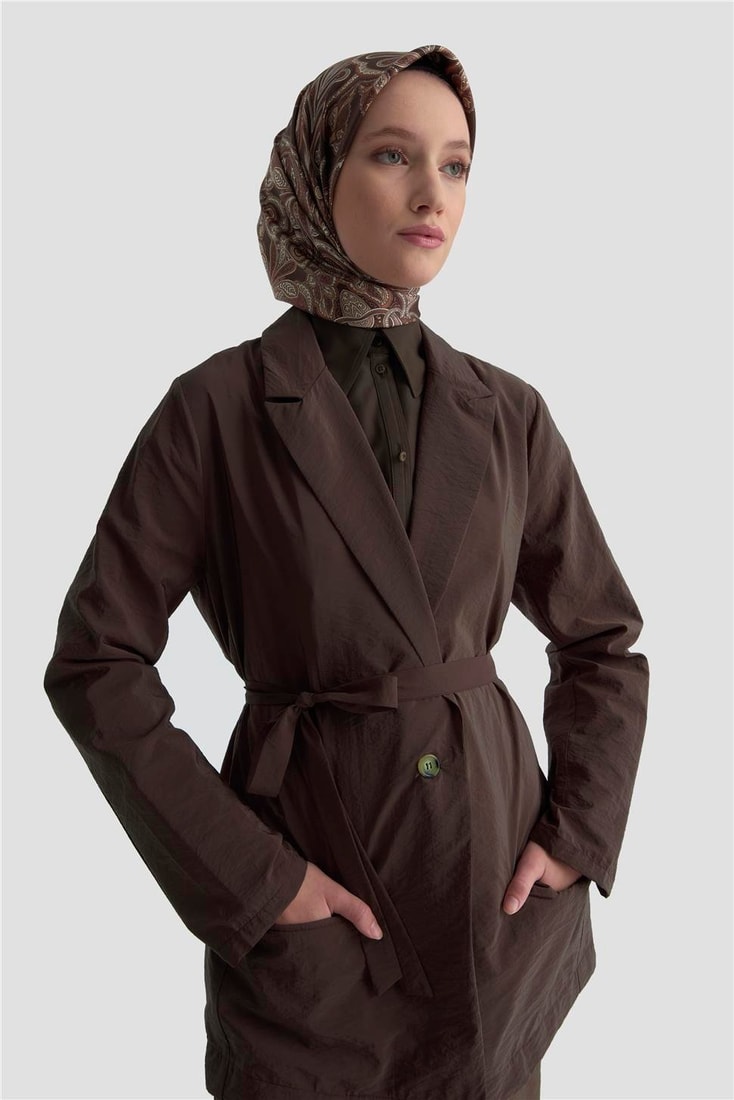 Armine Kırışık Efektli Blazer Ceket 25KD9004 Kahverengi