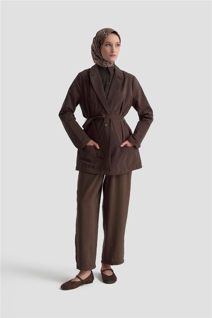 Armine Kırışık Efektli Blazer Ceket 25KD9004 Kahverengi