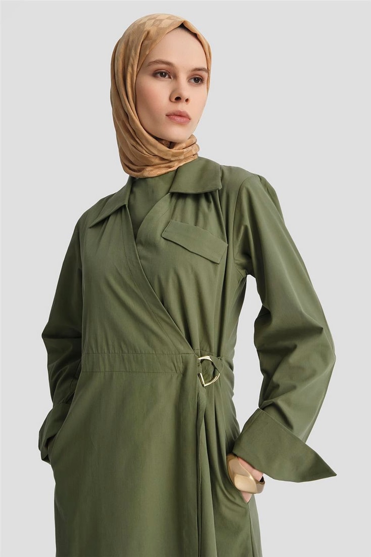 Armine Kemerli Anvelop Elbise 25KD9008 Haki