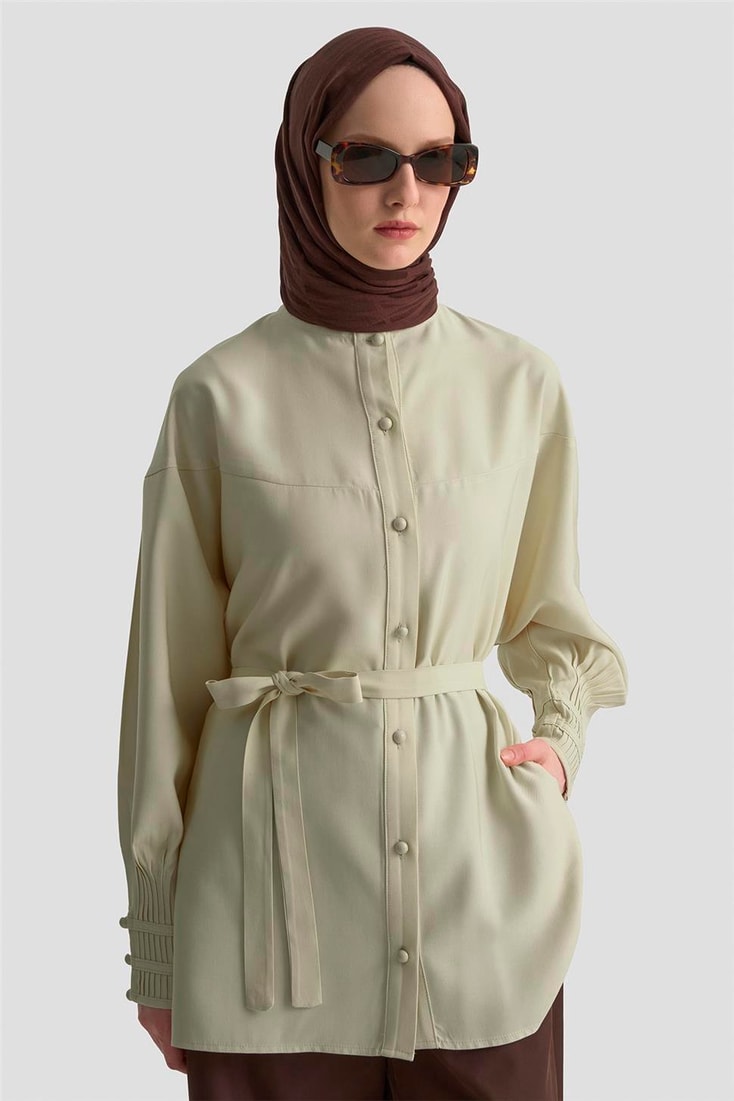 Armine Nervürlü Oversize Tunik 25KD9013 Bej