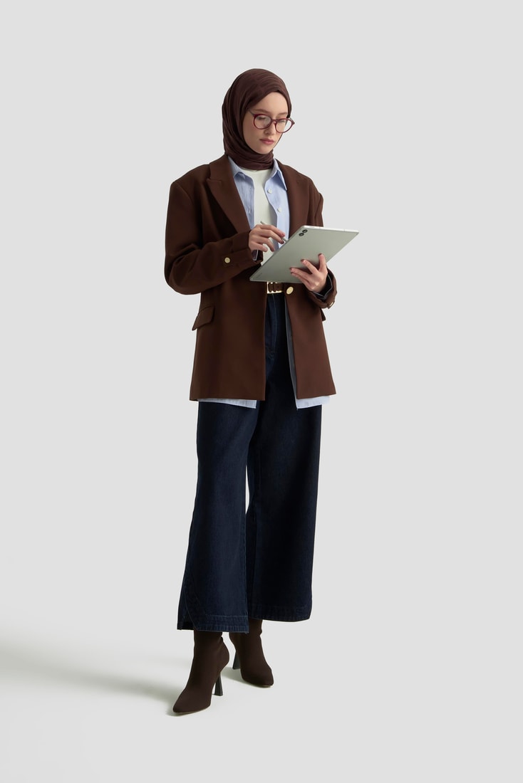 Armine Basic Blazer Ceket 25KD9016 Kahverengi