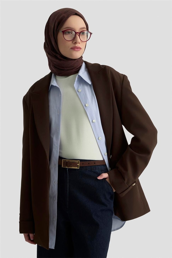 Armine Basic Blazer Ceket 25KD9016 Kahverengi