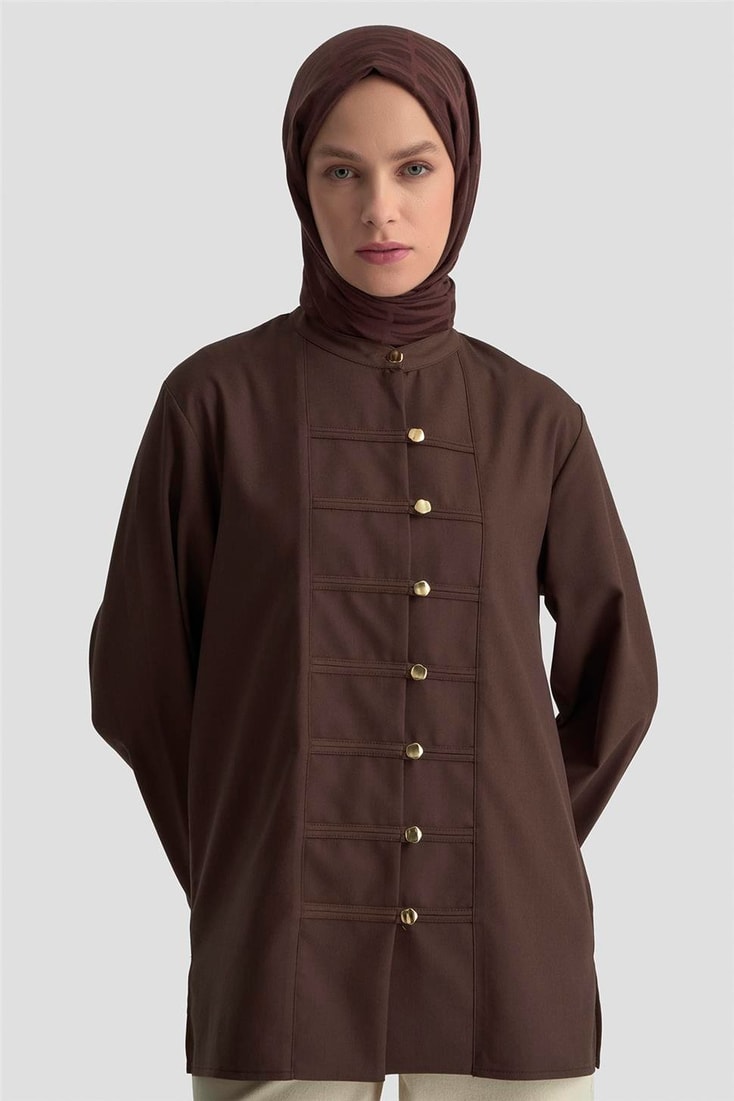 Armine Hakim Yaka Gömlek 25KD9019 Acı Kahve